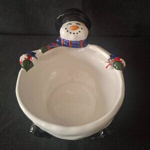 Vintage Y2K 2000 FIGI Snowman Ceramic Snow Joe Christmas Holiday Candy Dish